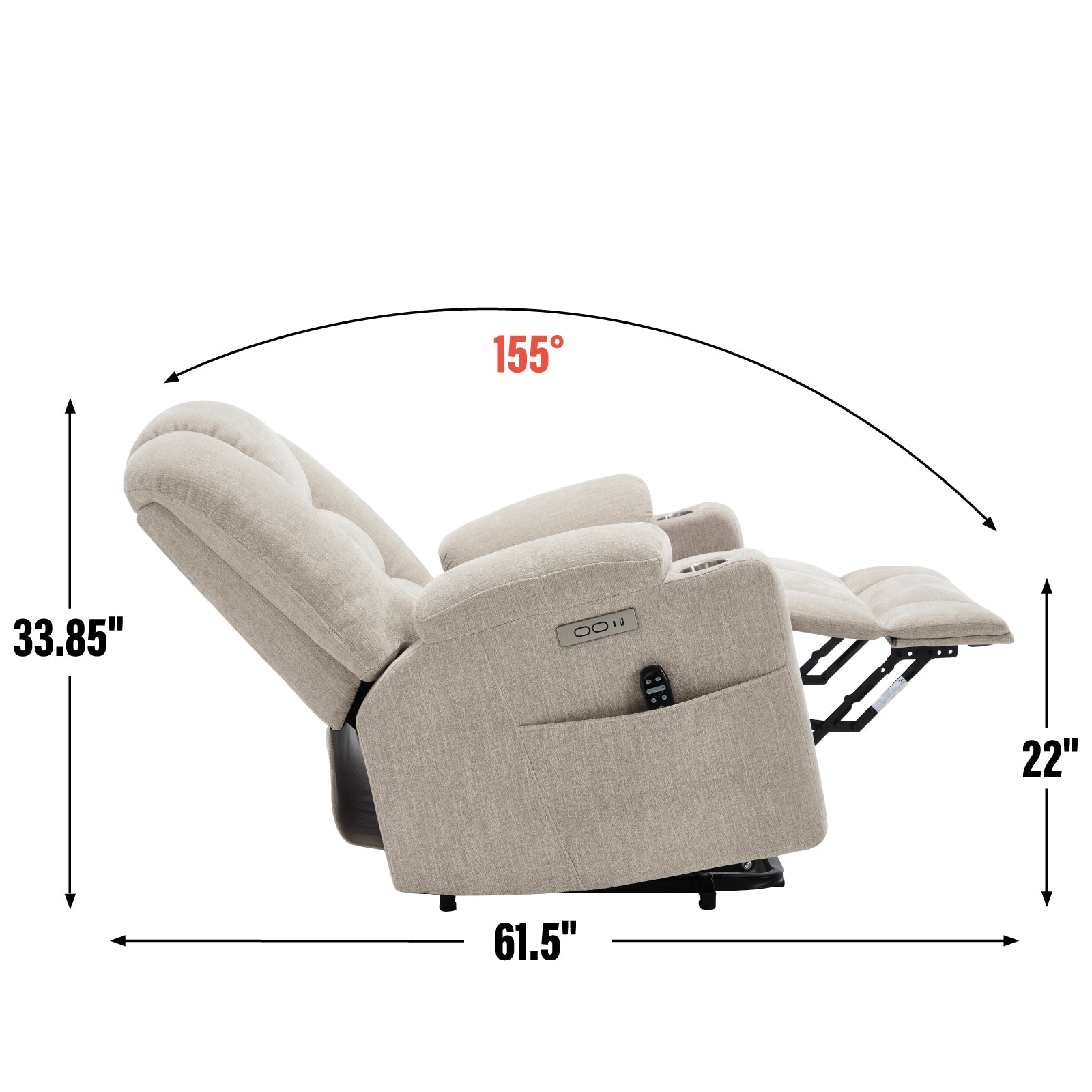 Power Lift Recliner Chair with Massage and Heat for Elderly, Overstuffed Wide Recliners, Heavy Duty Motion Mechanism with USB and Type C Ports, 2 Steel Cup Holders, Beige - Grand Goldman Shop