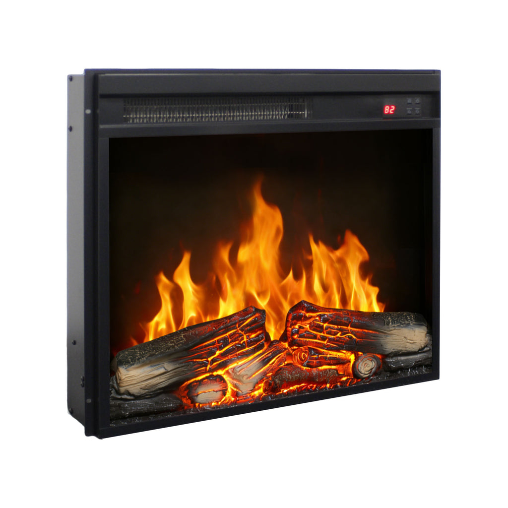 23 inch electric fireplace insert, ultra thin heater with log set & realistic flame, remote control with timer, overheating protection - Grand Goldman Shop