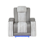 Duran Grey 3PC Power Reclining Sofa-Loveseat and Recliner with Power Headrest, LED Light, USB, Bluetooth Speaker, Drop Down Table - Grand Goldman Shop