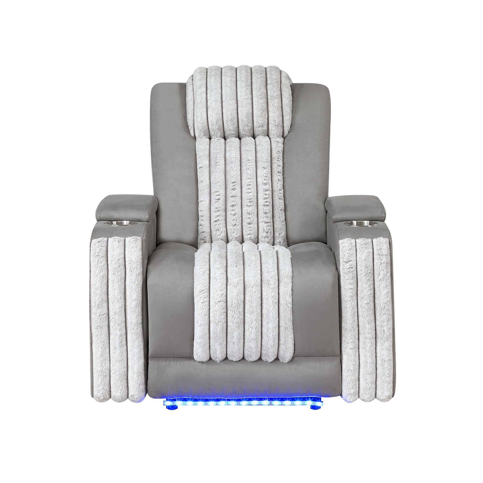 Duran Grey 3PC Power Reclining Sofa-Loveseat and Recliner with Power Headrest, LED Light, USB, Bluetooth Speaker, Drop Down Table - Grand Goldman Shop
