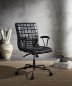 Barack Vintage Black Top Grain Leather & Aluminum Office Chair - Grand Goldman