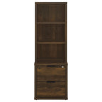 Geary Dark Pine 3-Shelf Bookcase with USB Charging and Lockable Top Drawer in Dark Brown Engineered Wood | Premium Home Decor