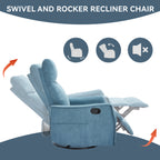 Heat Massage Manual Recliner Chair with Rocker and Swivel in Fabric for Living Room, Blue - Grand Goldman Shop