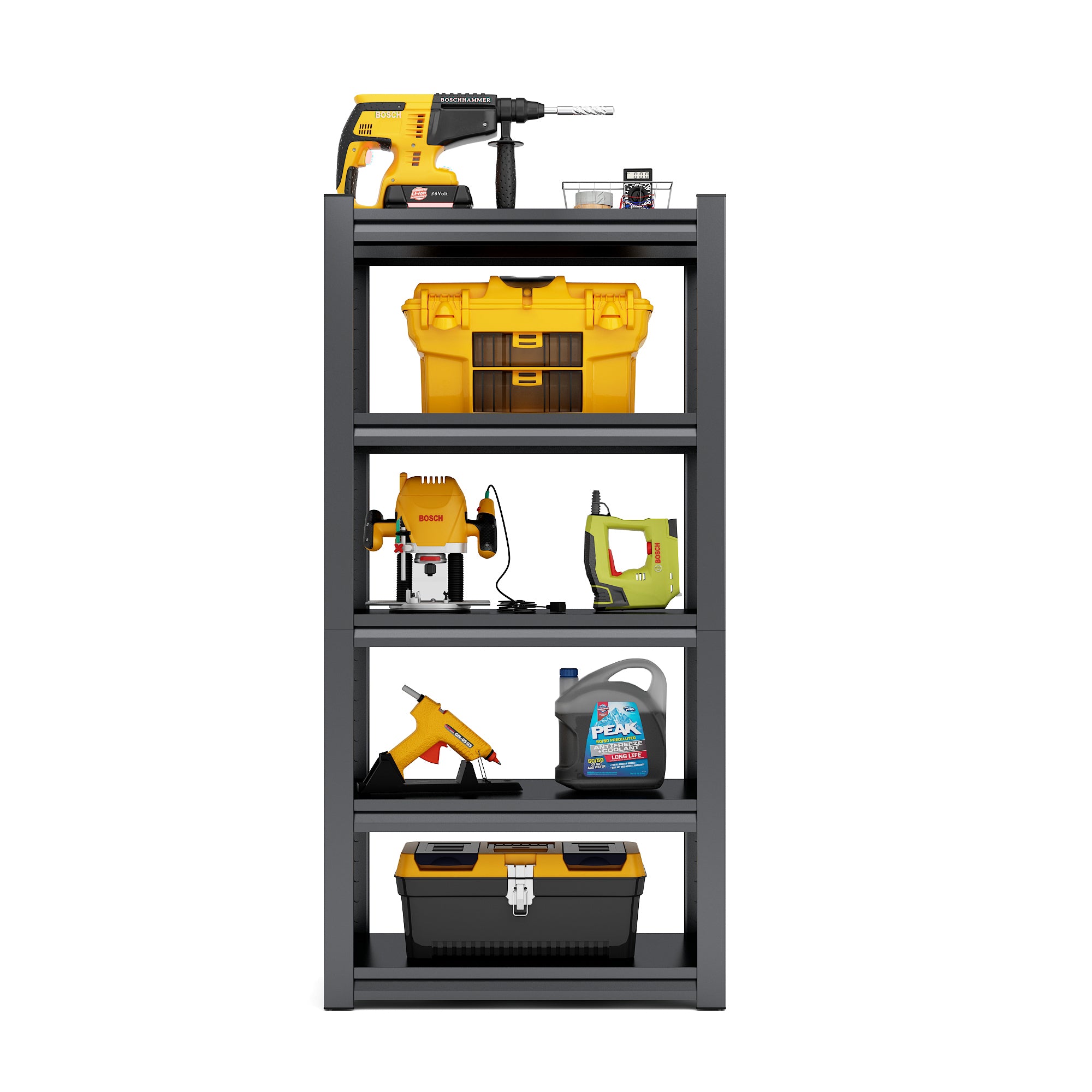 Industrial Heavy-Duty 5 Tier Metal Garage Shelving Unit, 2000LBS Capacity, Adjustable Storage Rack, Black, 31.5'W x 15.7'D x 63'H - Grand Goldman Shop