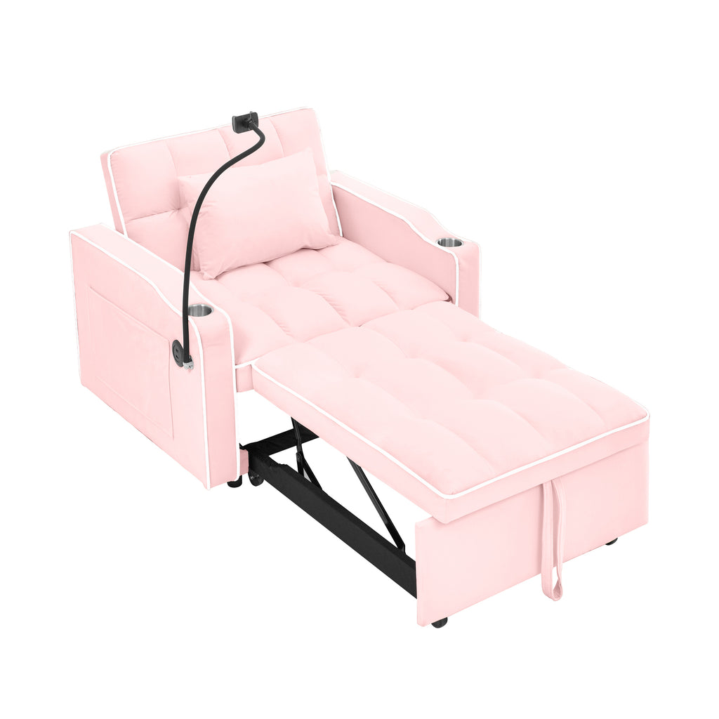 Convertible Sleeper Chair Sofa Bed Adjustable Pull Out Sleeper Chair Bed Multi-Pockets Folding Sofa Bed for Living Room Bedroom Small Space,3-in-1 Sofa Bed(PINK) - Grand Goldman Shop