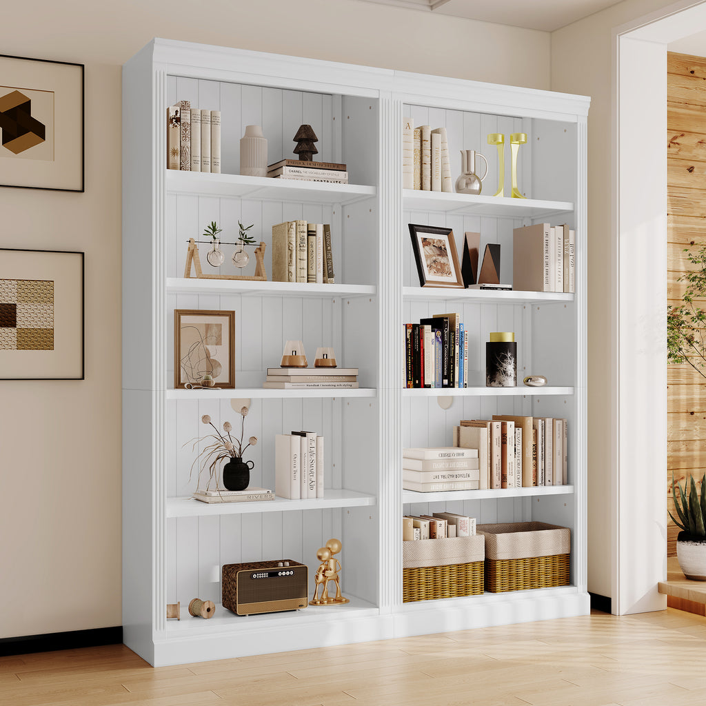 83' Tall Wood Bookcase Suite ,5-Tier Home Decor Bookshelves Suite with Adjustable Shelves,Storage Organizer for CDs/Books/Movies,Free Standing Storage Shelves Suite for Living Room,Office,White