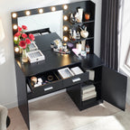 Modern Vanity Desk with Mirror and Lights, 46.4IN Dressing Table, Black MDF Wood, 3-Level Dresser with Adjustable Brightness - Grand Goldman Shop