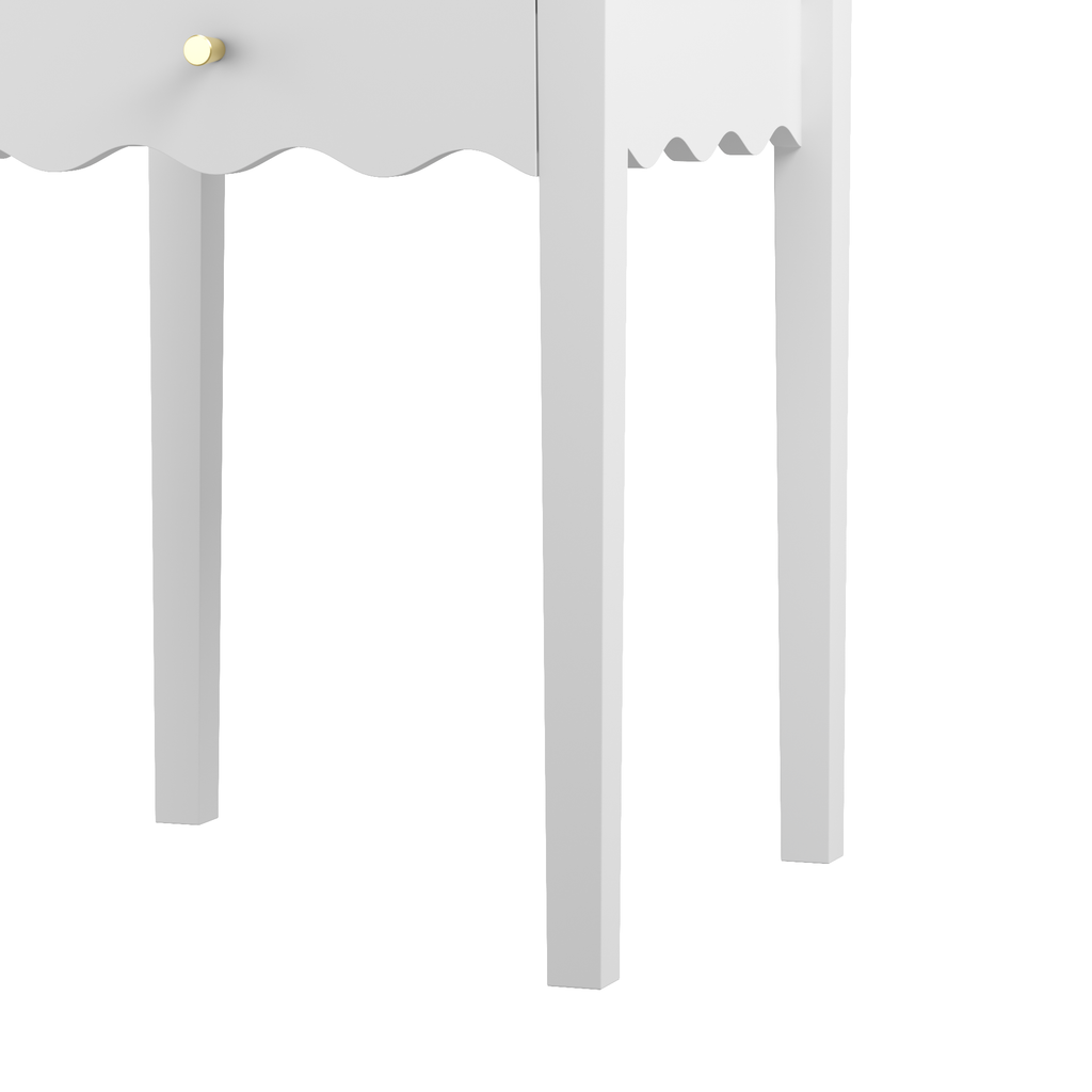 White Nightstand with Drawer, Modern Bedside Table with Wavy Apron Design, Compact End Table for Bedroom Living Room, Small Side Table with Storage - Grand Goldman Shop