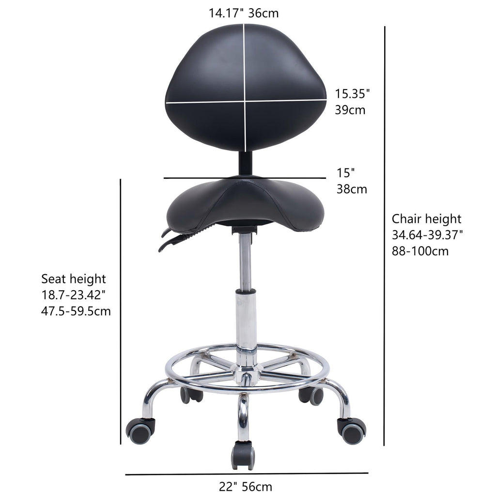 Saddle Stool Chair with Backrest Swivel Hydraulic Ergonomic Tilt Seat Chair with Wheels Footrest for Medical Hospital Clinic 