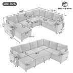 Versatile U-Shaped Sectional Sofa Bed with Storage, Cup Holders, Charging Ports in Grey Chenille - Grand Goldman Shop