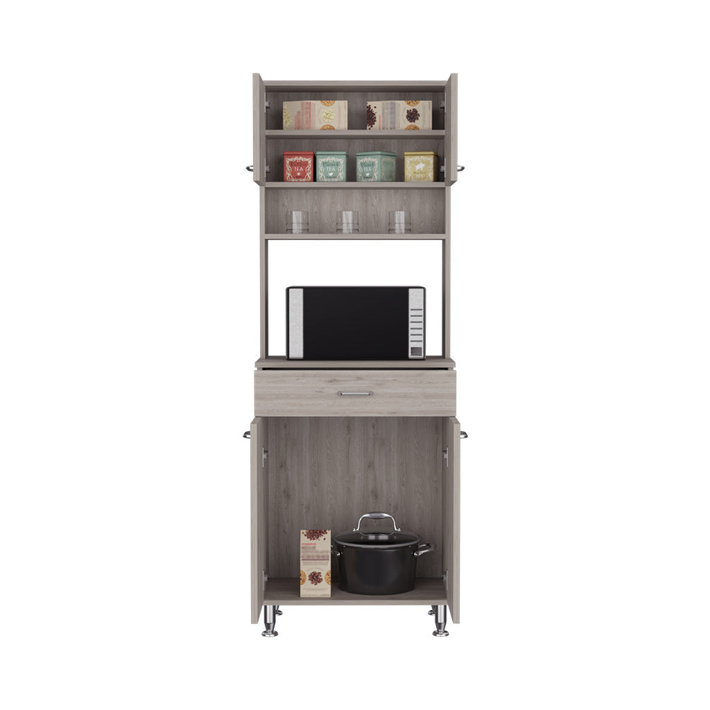 Della 60 Kitchen Pantry with Countertop, Closed & Open Storage -Light Gray - Grand Goldman