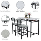 Modern Dining Table and Chairs for 2, Marble Finishes Dining Table Set with 2 Upholstered Chairs, Kitchen Table Set Bar Pub Set for Breakfast Nook, Dining Room, Rustic Black, Grey Chair - Grand Goldman Shop