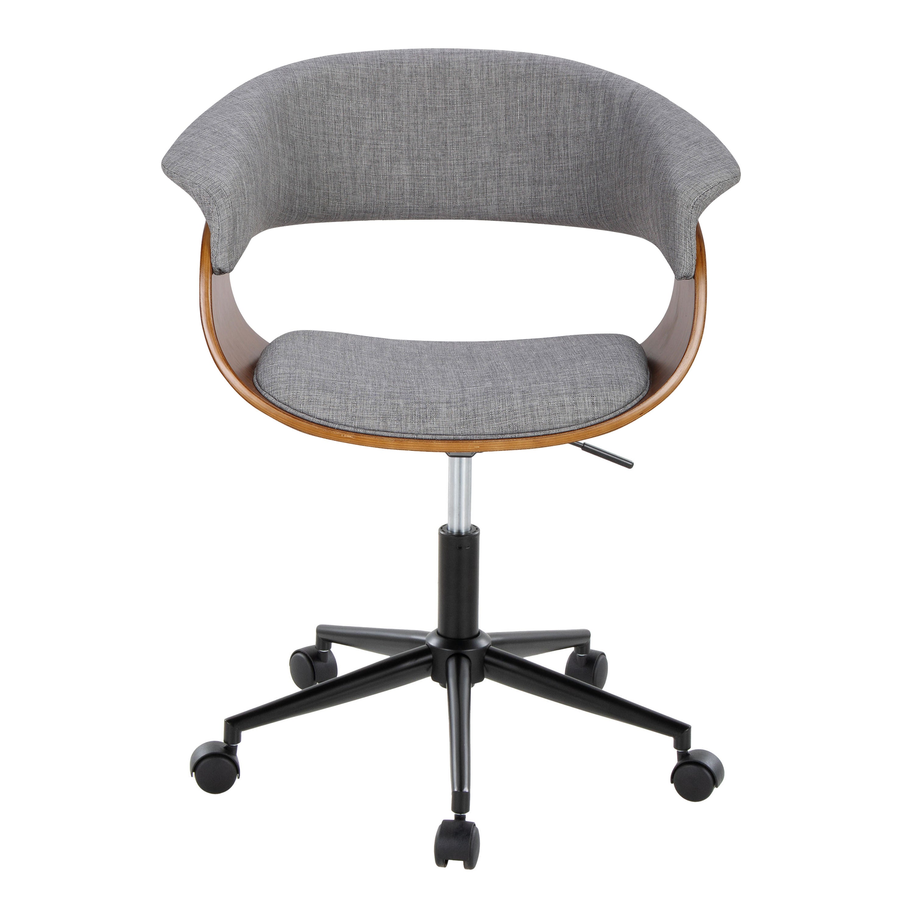 Mid-Century Modern Office Chair in Black Metal, Walnut Wood and Light Grey Fabric - Grand Goldman
