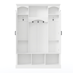 ON-TREND Modern All-in-One Hall Tree with Adjustable Shelves, Classic Arched Farmhouse Storage Bench with Dual Side Cabinets, Elegant Entryway Organizer with 7 Hooks for Mudroom, Hallway, White - Grand Goldman Shop
