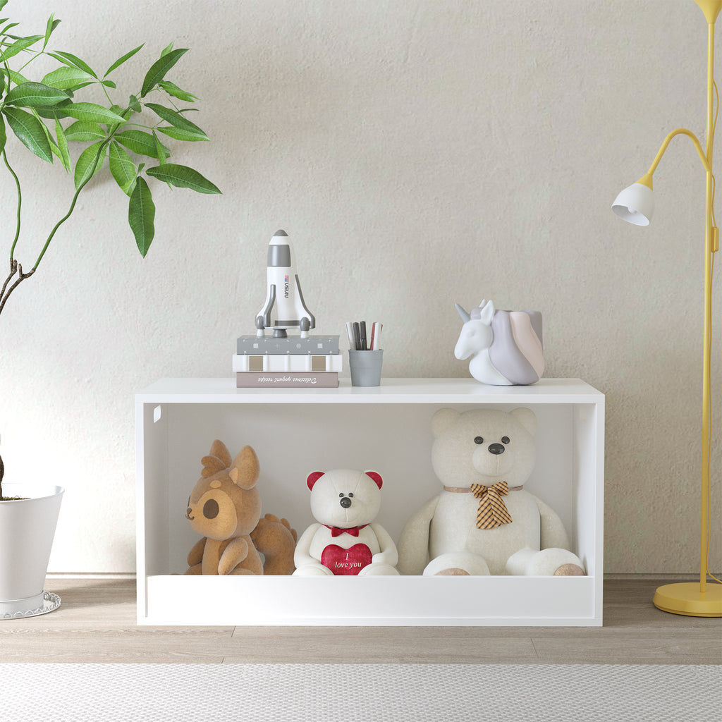 Open Toy Storage Box for Kids, White Wooden Organizer Bin for Plush Toys, Books, Nursery or Playroom Use | Premium Home Decor
