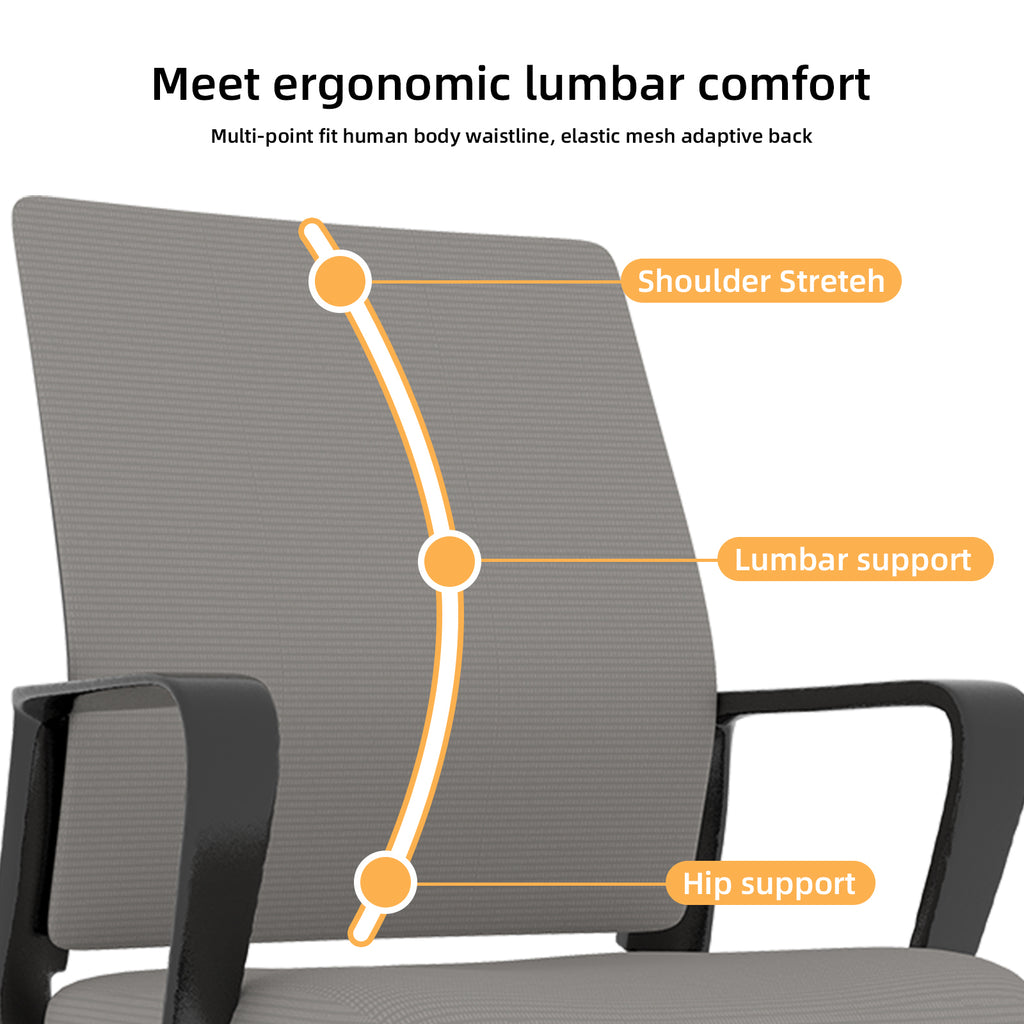 Minimalist Modern Office Chair with Metal Frame, Soft Comfort Mesh Backrest, Black+Gray, Polyurethane Cushion, Home & Office 