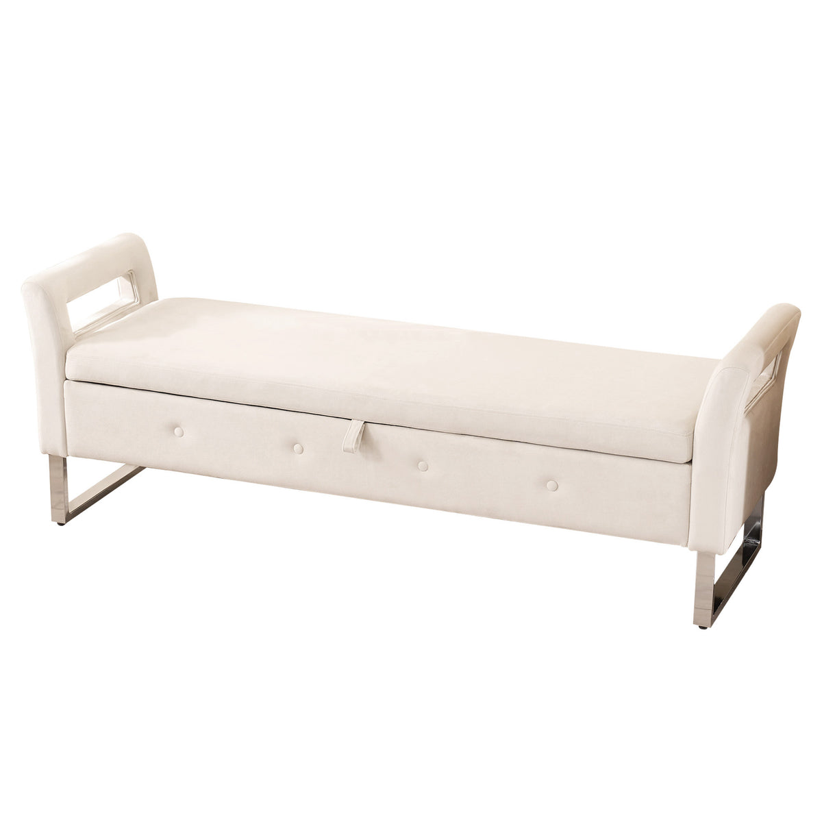 67.91' Wide Storage Soft Ottoman Bench with Armrests,Footrest Bed End Stool for Living Room, Dorm, Entryway and Bedroom, Beige - Grand Goldman Shop