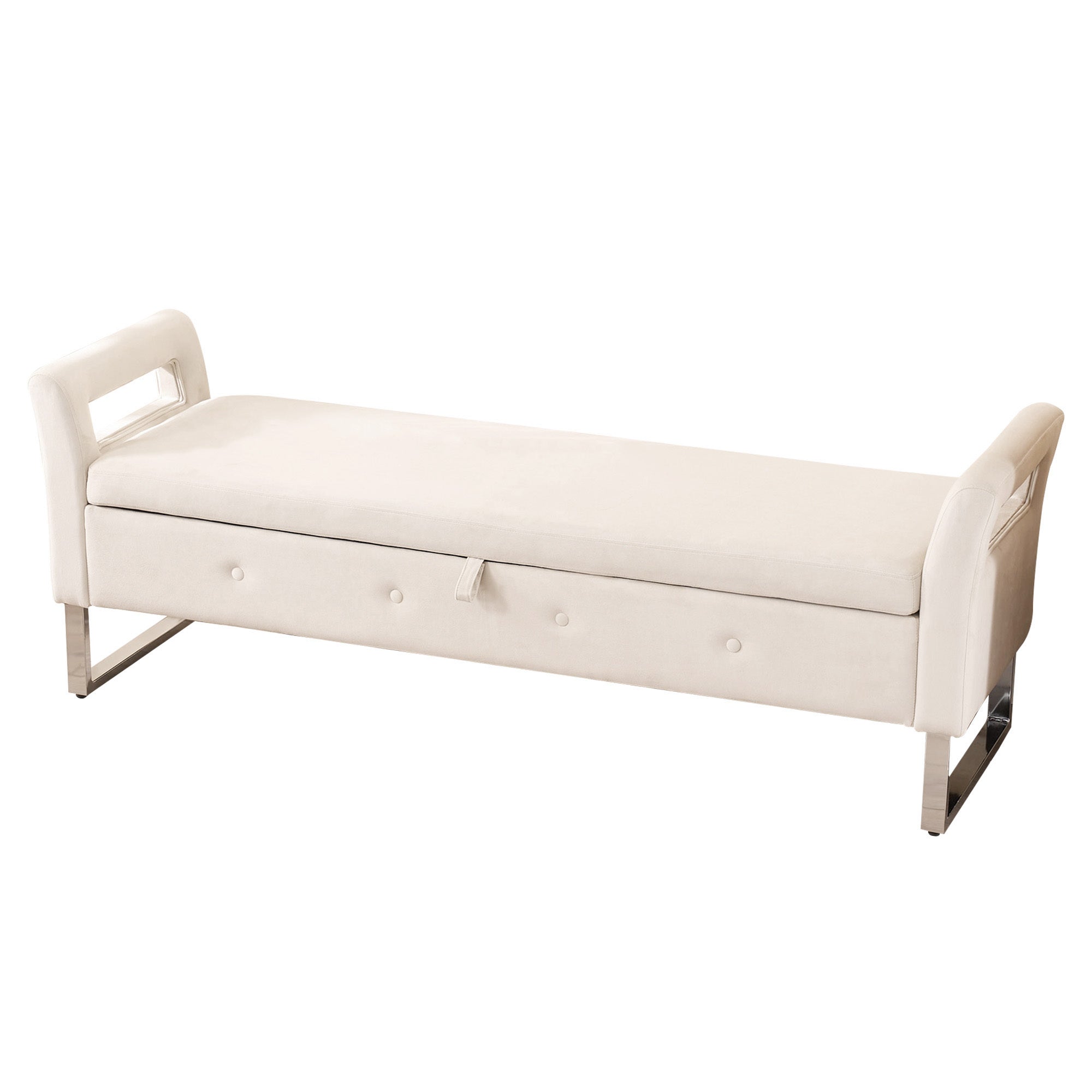 67.91' Wide Storage Soft Ottoman Bench with Armrests,Footrest Bed End Stool for Living Room, Dorm, Entryway and Bedroom, Beige - Grand Goldman Shop