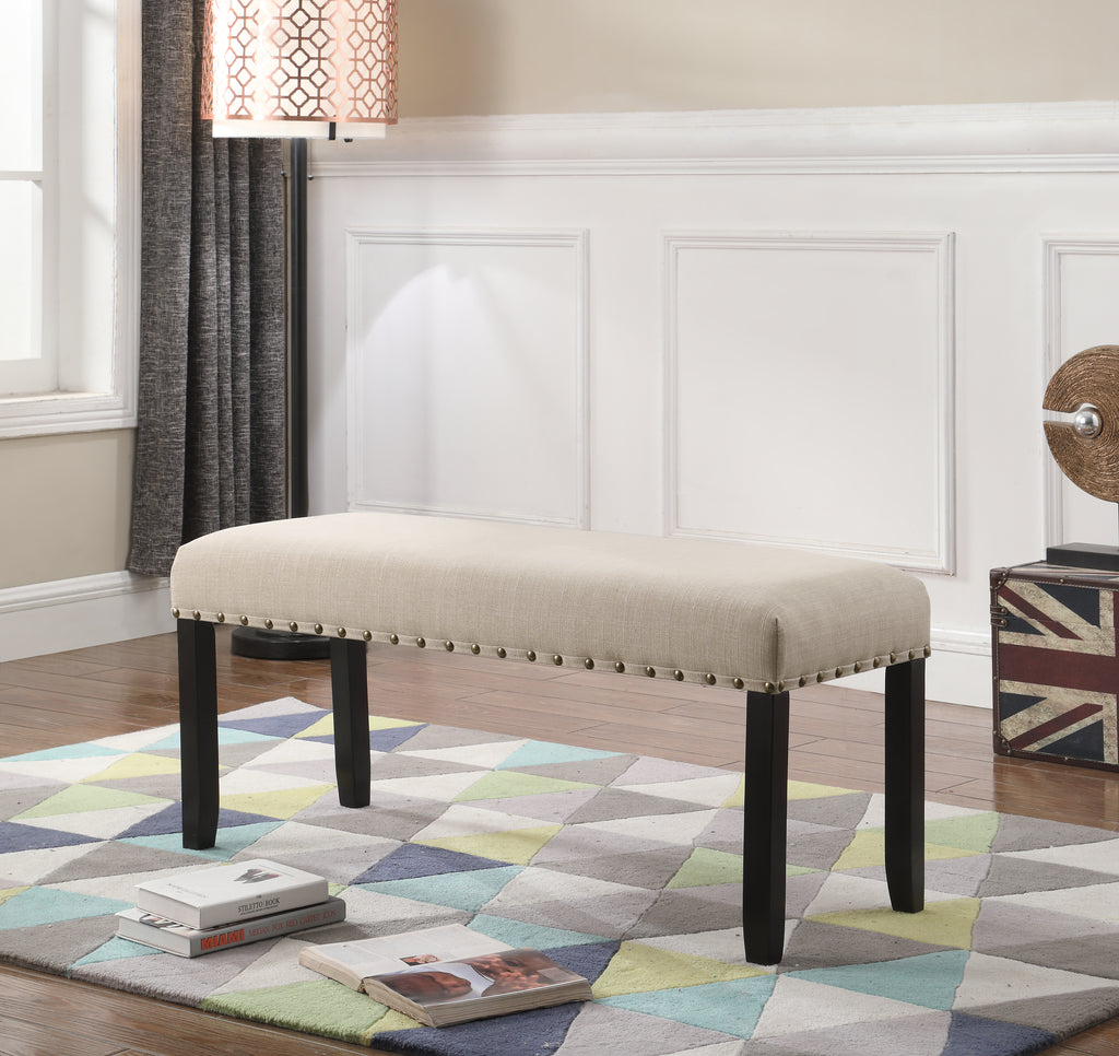 Biony Fabric Dining Bench with Nailhead Trim, Tan - Grand Goldman Shop