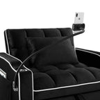 Convertible Sleeper Chair Sofa Bed with Multi-Pockets, Adjustable Pull Out Sofa for Small Spaces, Black Velvet - Grand Goldman Shop