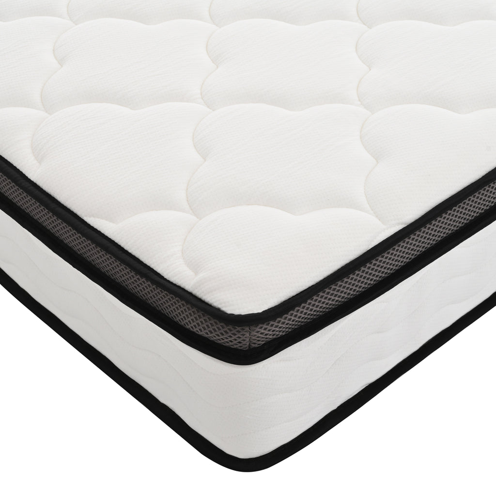 Hybrid Queen Mattress with Pocket Coils, Medium Firm, Breathable Comfort, Creamy White Gray Fabric - Grand Goldman Shop