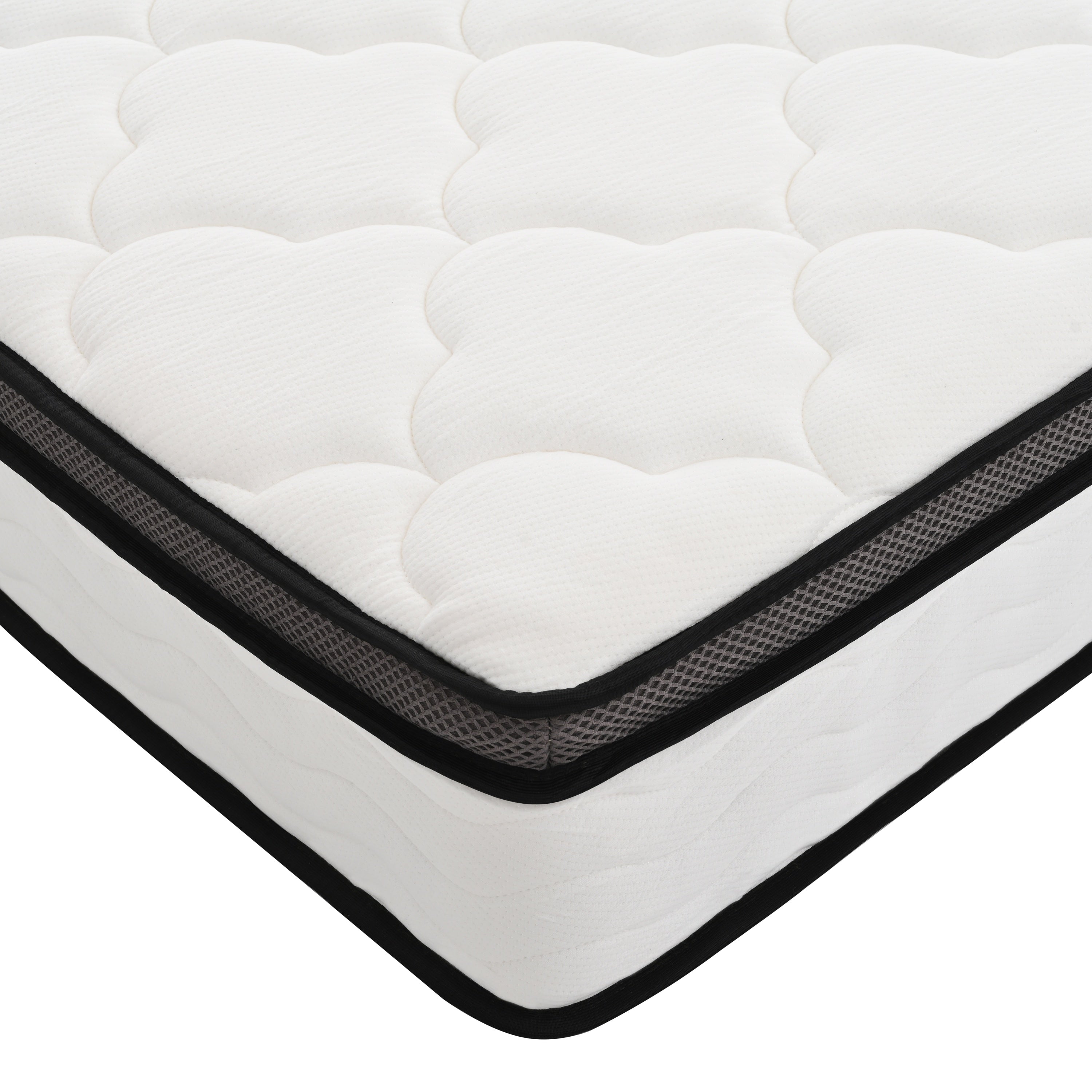 Premium Hybrid Full Mattress with Pocket Coils and Memory Foam for Medium Firm Support, Creamy White Fabric, 12 Inch - Grand Goldman Shop