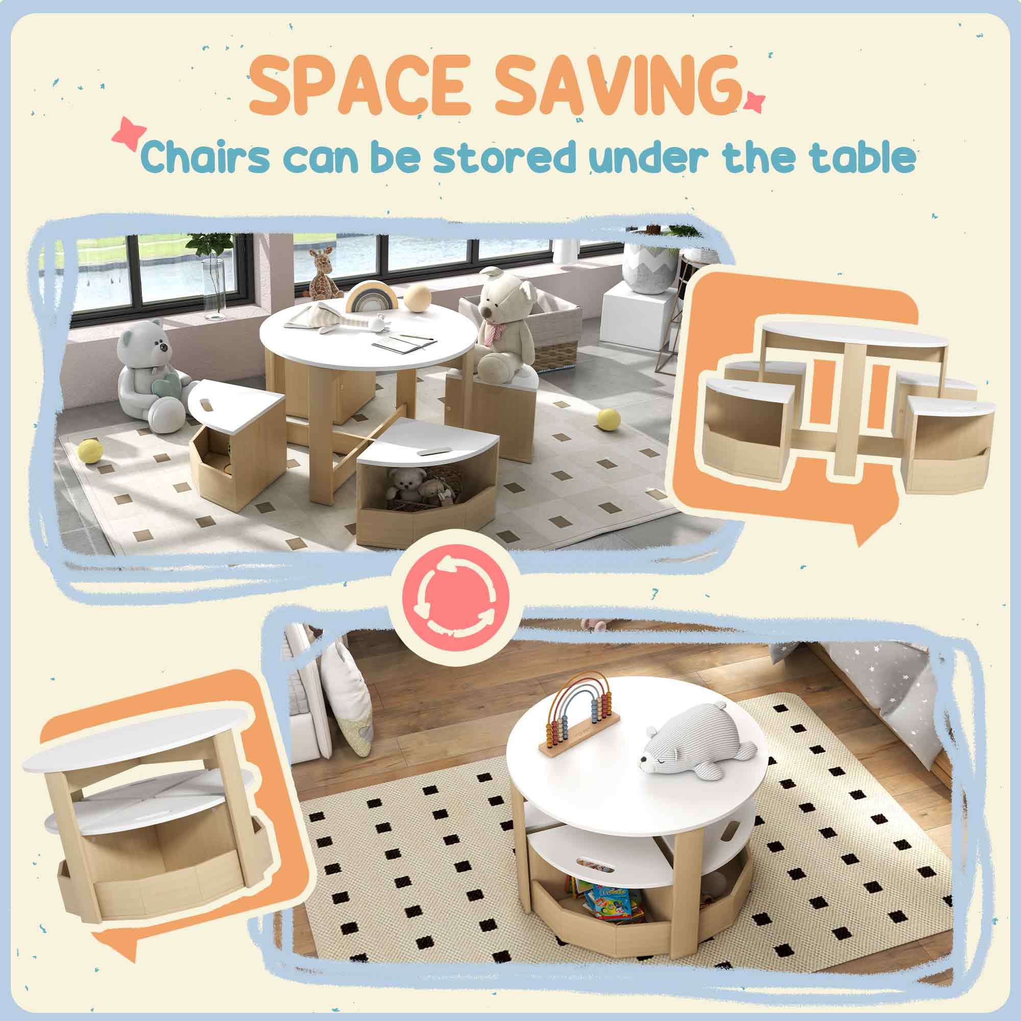 Qaba Kids Table and Chairs Set, 5 Piece Toddler Table and Chairs Set with Storage for Art, Craft, Drawing, Playroom, Classroo