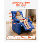 Kids Reclining Chair, Toddler Recliner with 2 Cup Holders and 4 Pockets, 107° to 126° Adjustable Back, Easy-to-Clean PU Leath