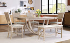 TOPMAX Modern Style Natural Wood 6-Piece Dining Table Set with Bench and Chairs, Upholstered Seats, Rubberwood Frame - Grand Goldman Shop