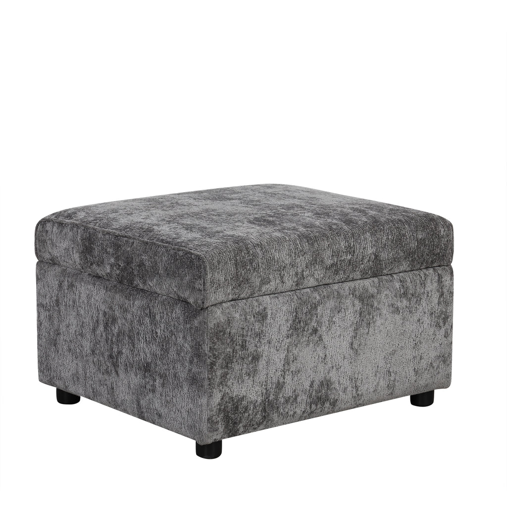 Modern Sectional Sofa Pull-out Sleeper with Storage Ottoman, USB Charging, Grey Tweed Chenille, 112.2' - Grand Goldman Shop
