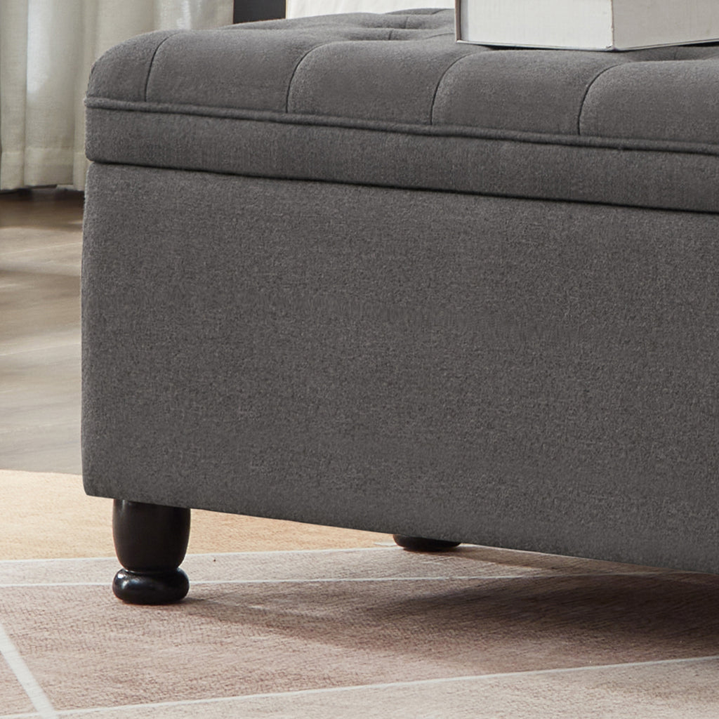 Upholstered tufted button storage bench ,Linen fabric entry bench with spindle wooden legs, Bed bench- Dark Gray - Grand Goldman Shop