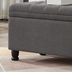 Upholstered tufted button storage bench ,Linen fabric entry bench with spindle wooden legs, Bed bench- Dark Gray - Grand Goldman Shop