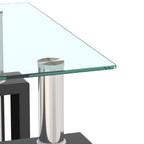 Modern Tempered Glass Tea Table Coffee Table End Table, Transparent/Black, Metal Leg, 17.72 x 17.72 x 20.5 inches - Grand Goldman Shop