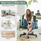 Green Velvet Criss Cross Armrest Office Chair with Wheels - Modern for Home Office, Meditation & Creative Work | Premium Home