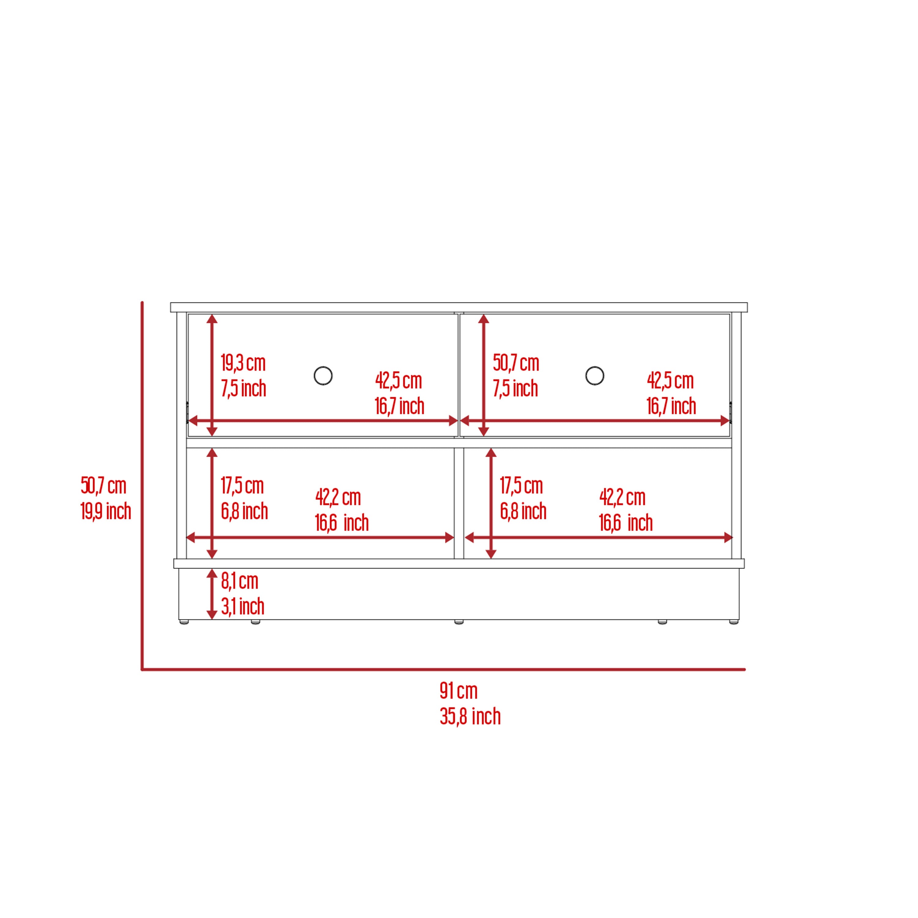 Tulip Storage Bench, Two Drawers, Two Shelves - Grand Goldman Shop