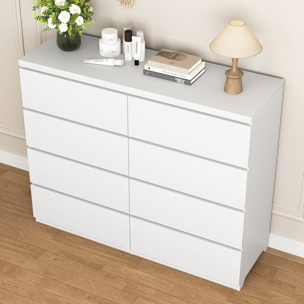 8 Drawers Dresser for Bedroom, Wood Bedroom Dresser Modern Drawer Chest, 8 Chest of Drawer, Tall Dresser for Closet, Dressers Organizer for Living Room, Closet, White - Grand Goldman Shop