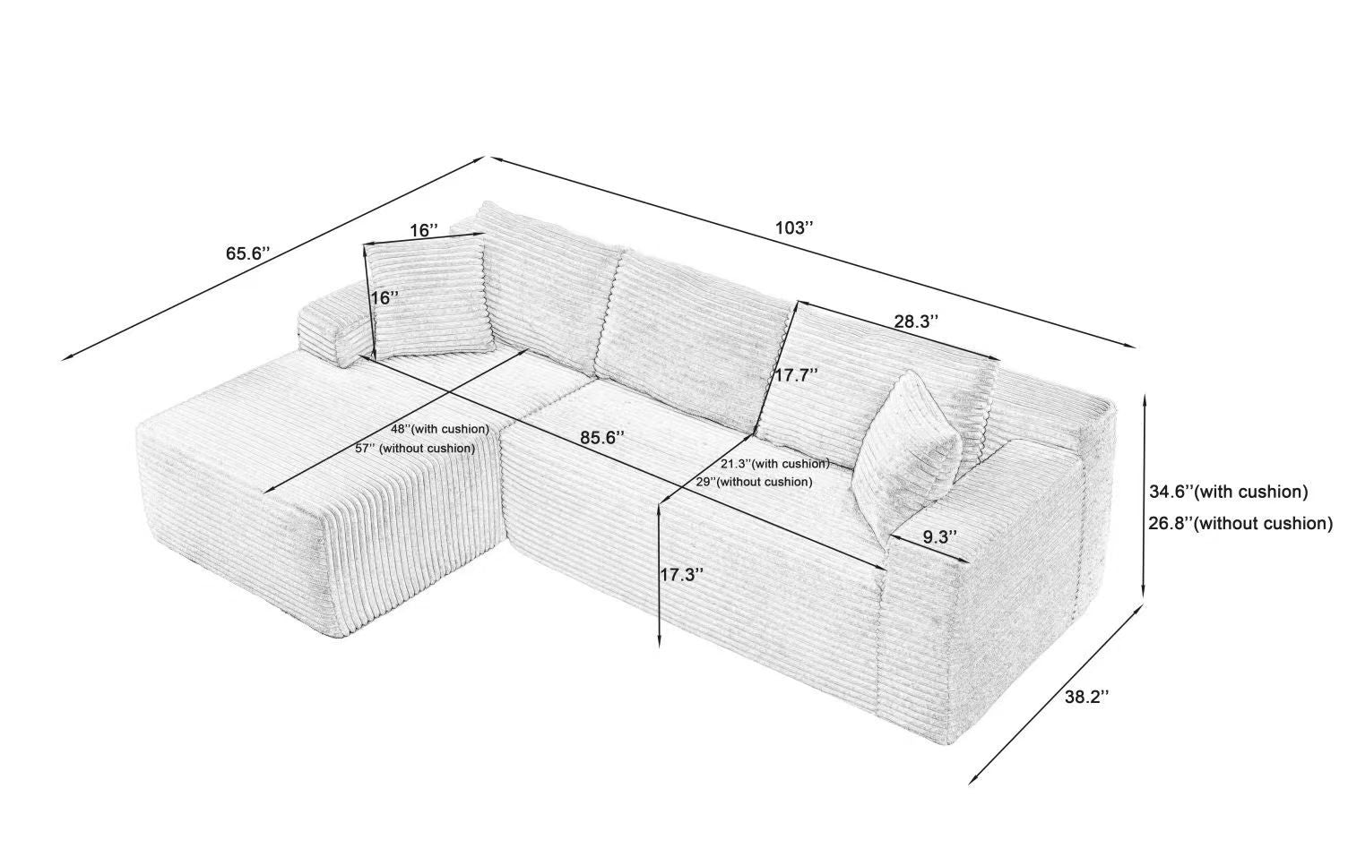 L-Shaped Cloud Sectional Sofa with Deep Seat,No Assembly Required,Modular Couches Sleeper for Living Room,Bedroom,Apartment,Black - Grand Goldman Shop
