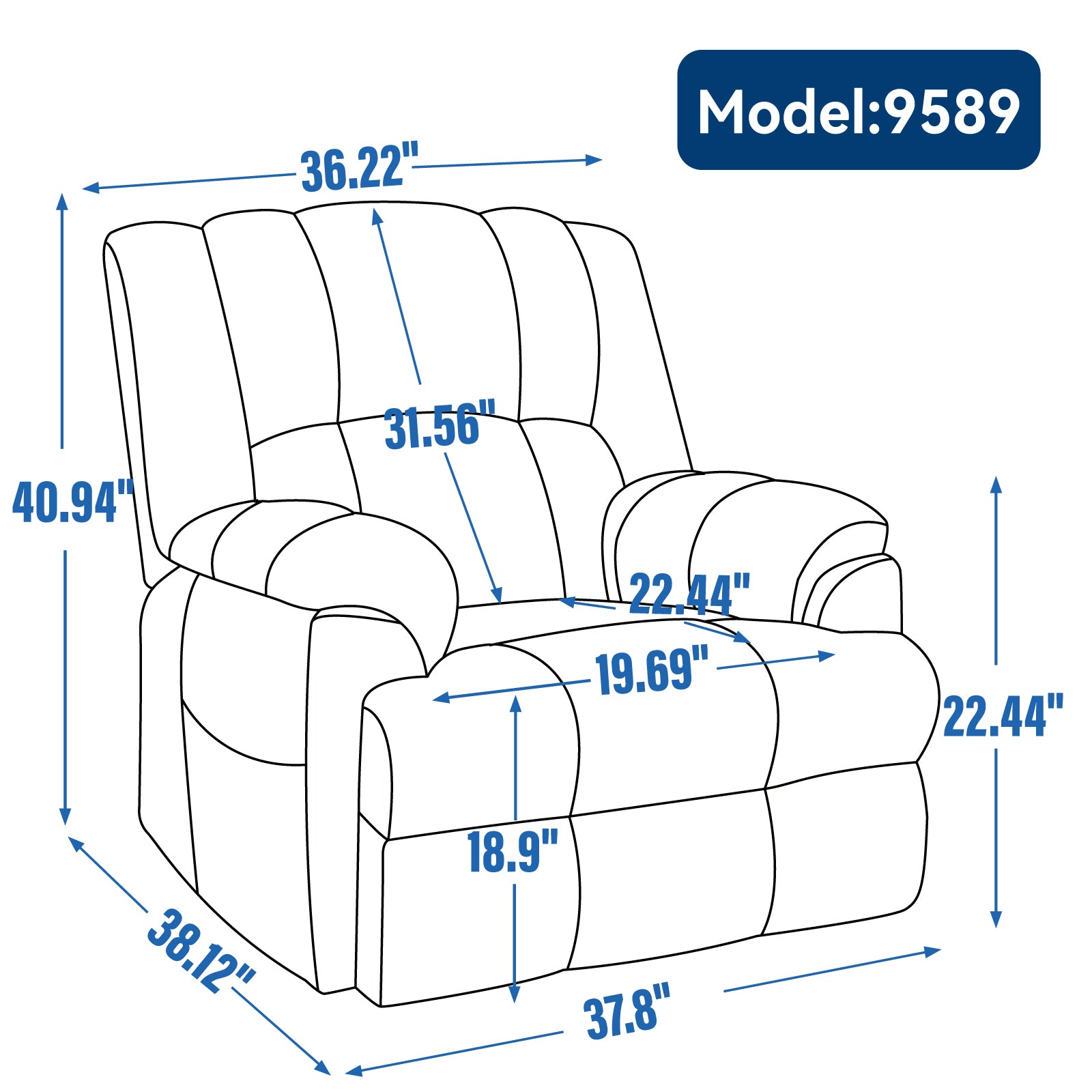 Dual Motor Heat Massage Infinite Position Up to 350 LBS Electric Power Lift Recliners with Power-Remote, Medium-firm and Heavy Duty, Blue - Grand Goldman Shop