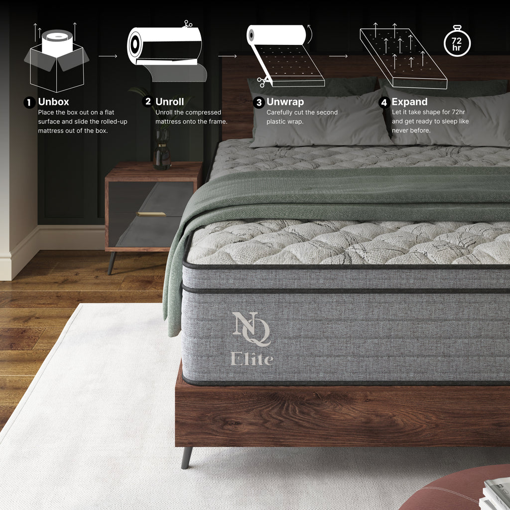 NapQueen Elite Series Machka 12 Inch Full Size Cooling Gel Memory Foam Hybrid Mattress in Grey+White, Foam+Spring, Designed for Pressure Relief and Orthopedic Support - Grand Goldman Shop