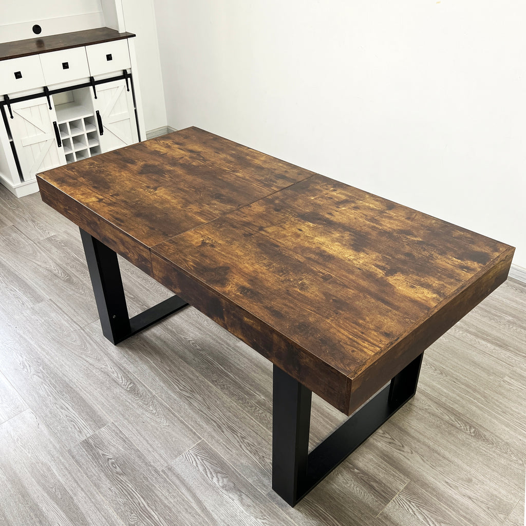 Modern Farmhouse Extendable Dining Room Table with Retractable Design in Deep Rustic Brown, Engineered Wood, 78.74 inches - Grand Goldman Shop