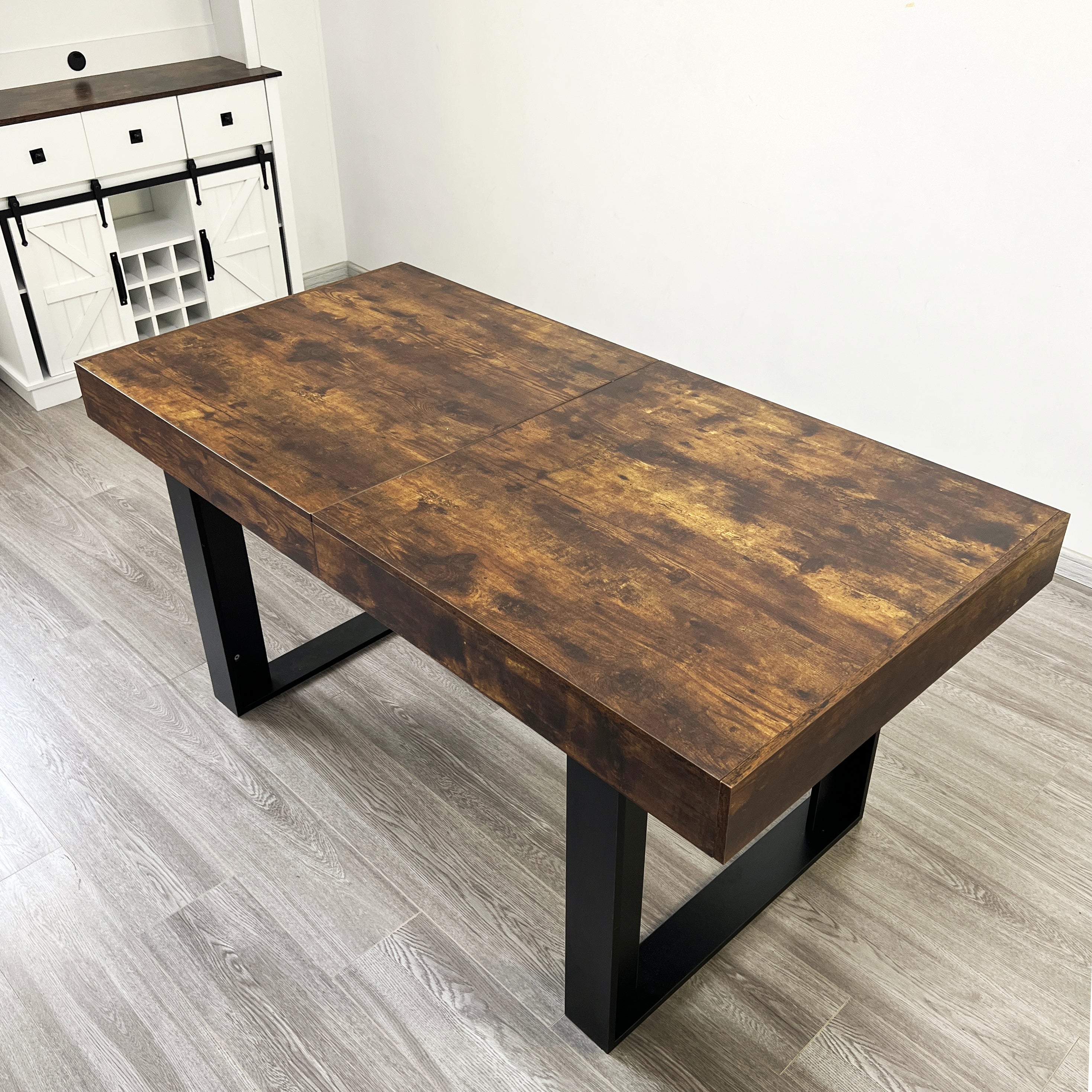 Modern Farmhouse Extendable Dining Room Table with Retractable Design in Deep Rustic Brown, Engineered Wood, 78.74 inches - Grand Goldman Shop