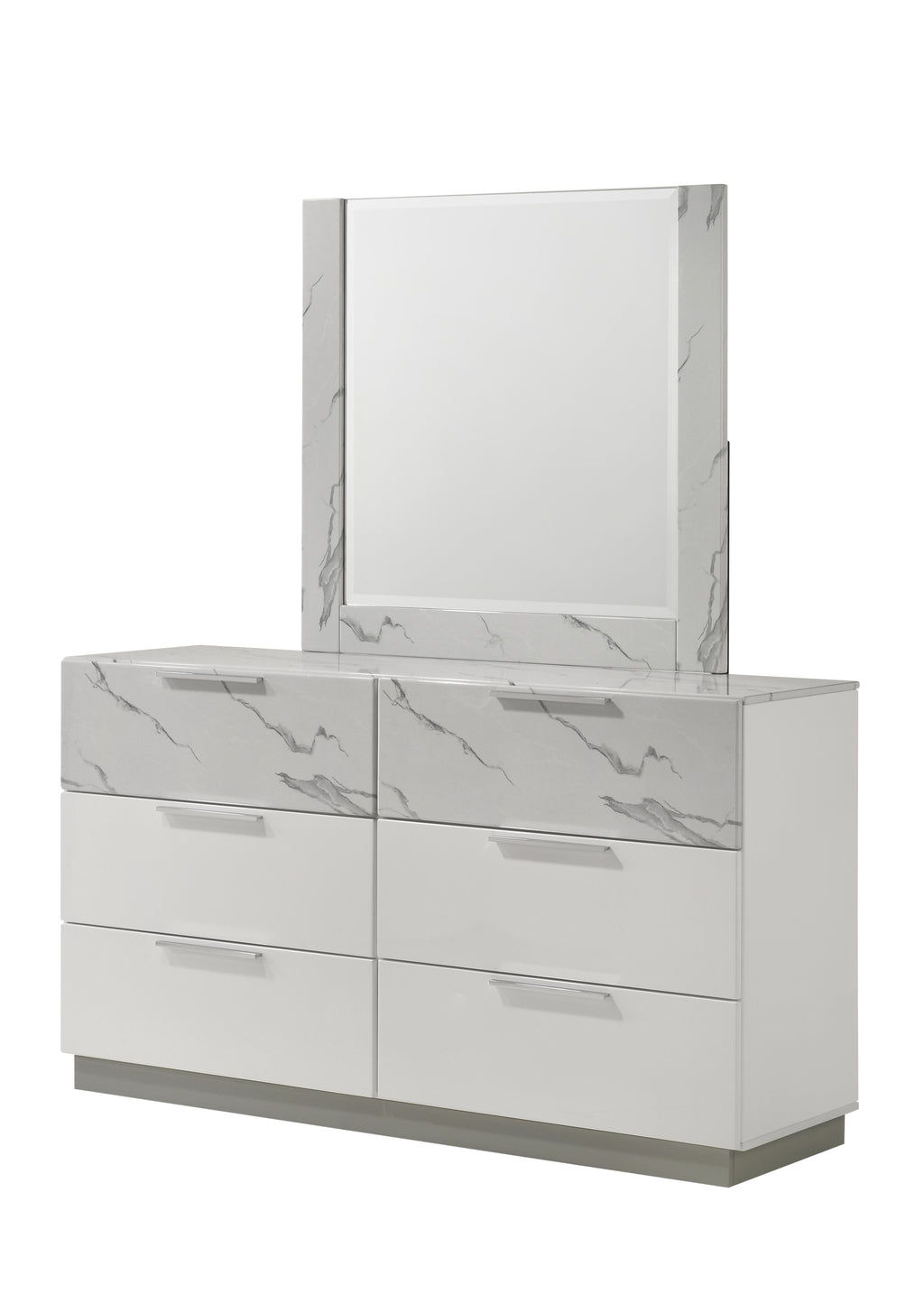 Mist Queen 4-Piece Set – Two-Tone High-Gloss Marble & Lacquer Finish with LED Lighting White - Grand Goldman Shop