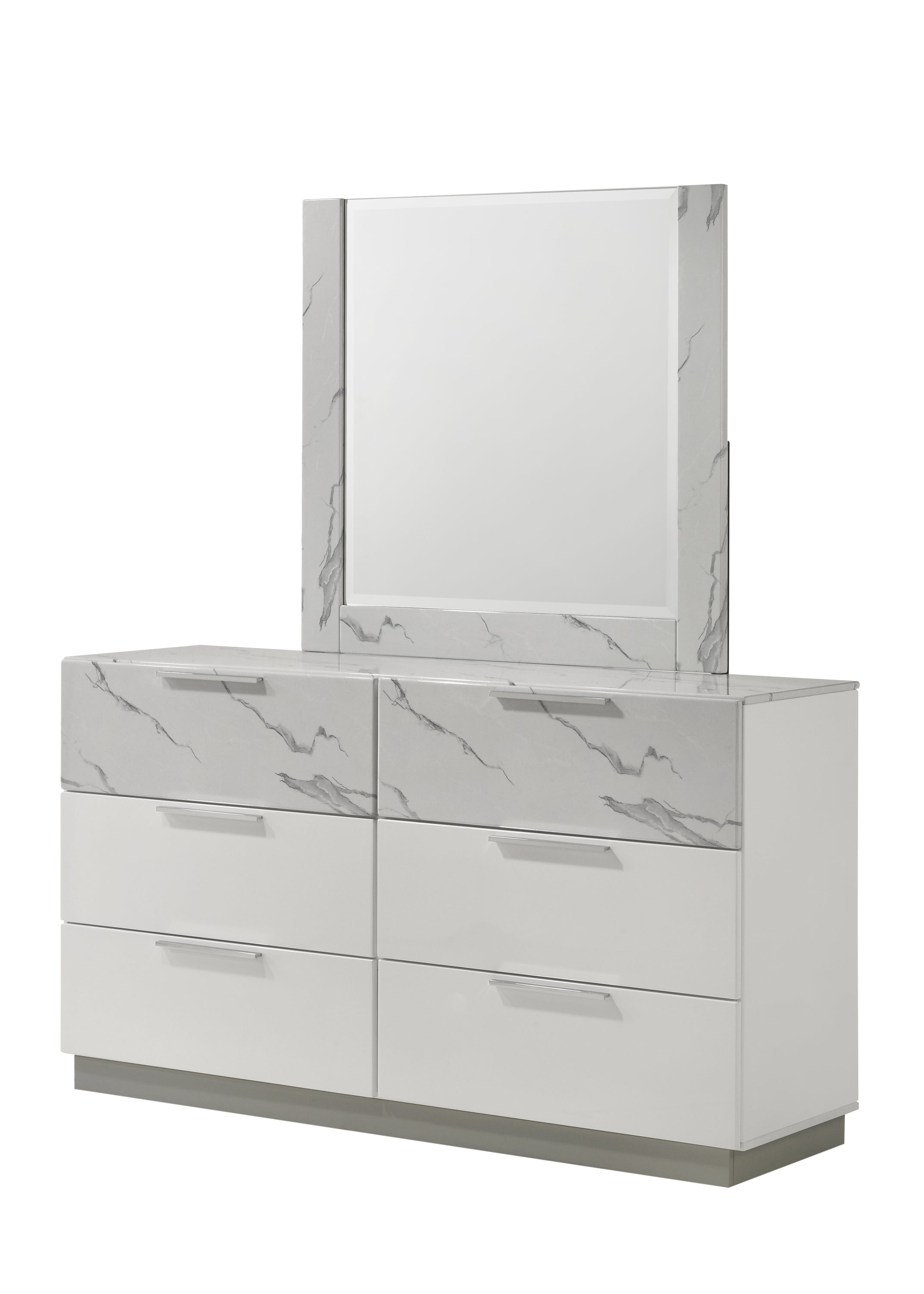 Mist Queen 4-Piece Set – Two-Tone High-Gloss Marble & Lacquer Finish with LED Lighting White - Grand Goldman Shop