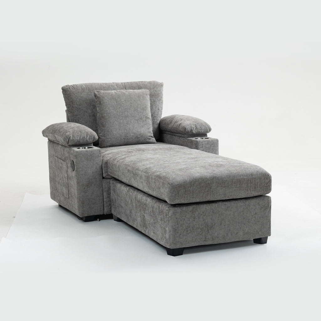 Modern Oversized Chair with Ottoman,Chenille Fabric Sofa Bed,Accent Chair Comfy Sofa with Cupholders and USB Charging Ports Chair for Living Room,Bedroom,Apartment - Grand Goldman Shop