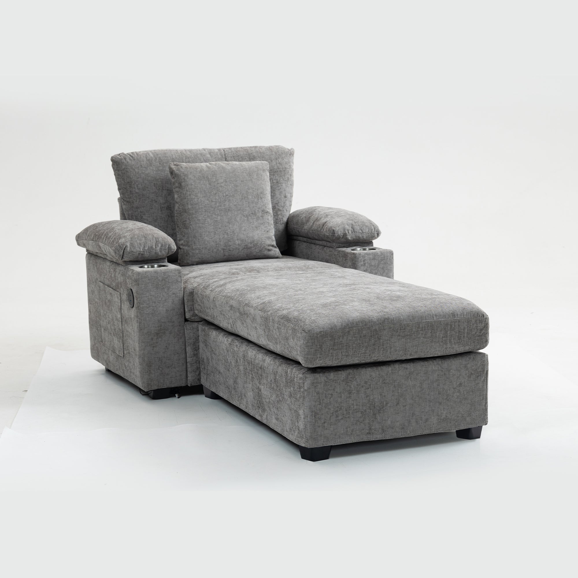 Modern Oversized Chair with Ottoman,Chenille Fabric Sofa Bed,Accent Chair Comfy Sofa with Cupholders and USB Charging Ports Chair for Living Room,Bedroom,Apartment - Grand Goldman Shop