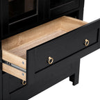 K&K 71' Tall Arched Kitchen Pantry Cabinet with 2 Large Drawers, Modern Farmhouse Kitchen Storage Cabinets with Adjustable Shelves, Glass Door, Wood Versatile Cupboard for Kitchens, Dining Room, Black - Grand Goldman Shop