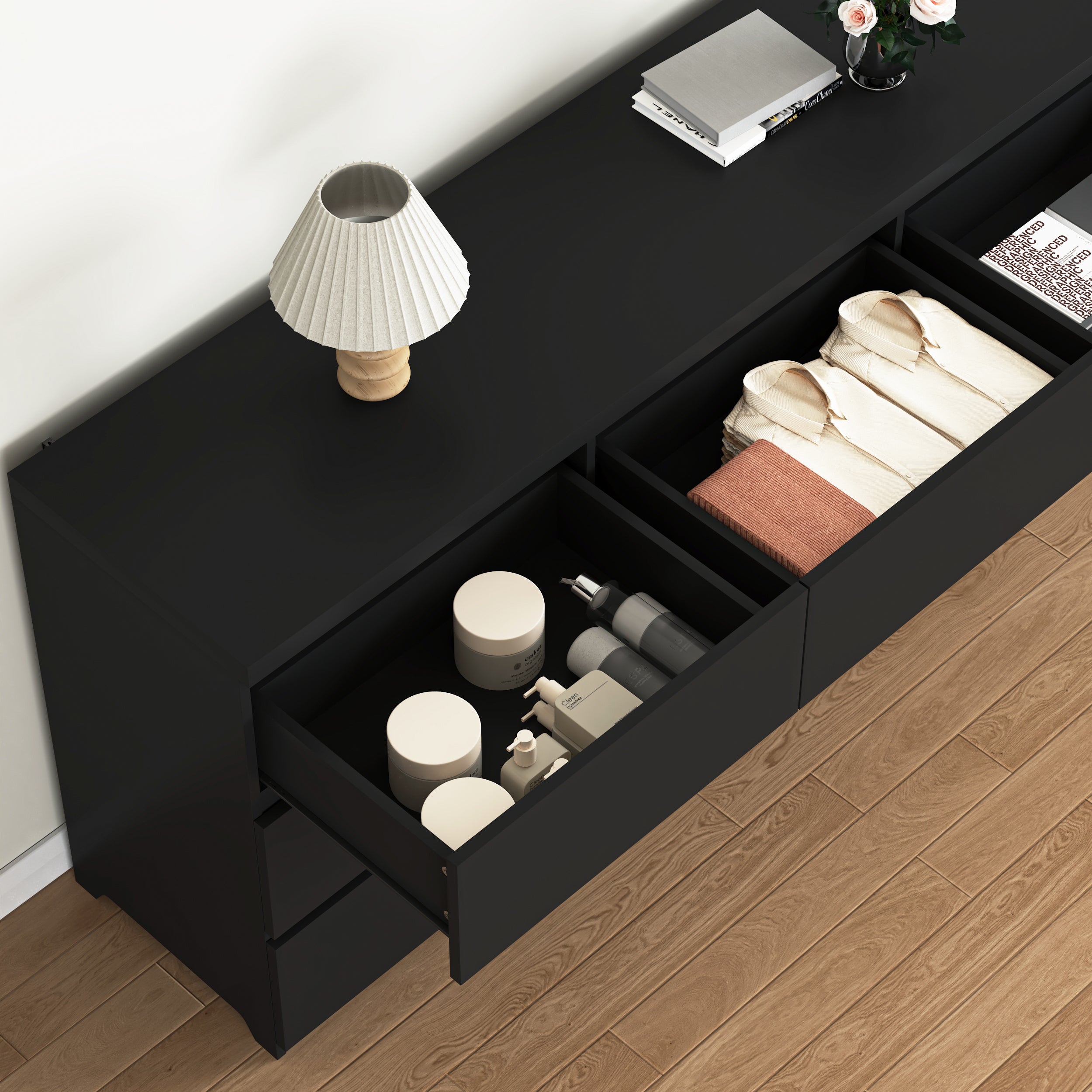 9 Drawer Dresser with No Handle Design, Modern Black Matte Wood Dresser for Bedroom, Storage Chest of Drawers for Living Room, Hallway, Entryway - Grand Goldman Shop