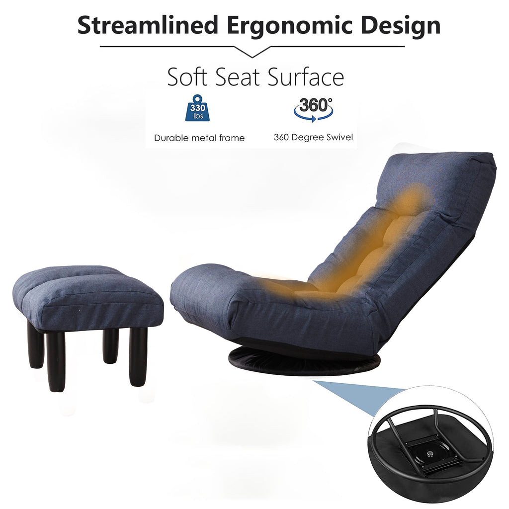 Navy Adjustable Japanese Reclining Floor Chair Sofa with Metal Frame for Living Room & Balcony - Grand Goldman Shop