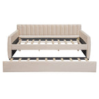 Full Size Upholstered daybed with Trundle and Wood Slat Support, Beige(Old SKU:LP000121AAA) - Grand Goldman Shop