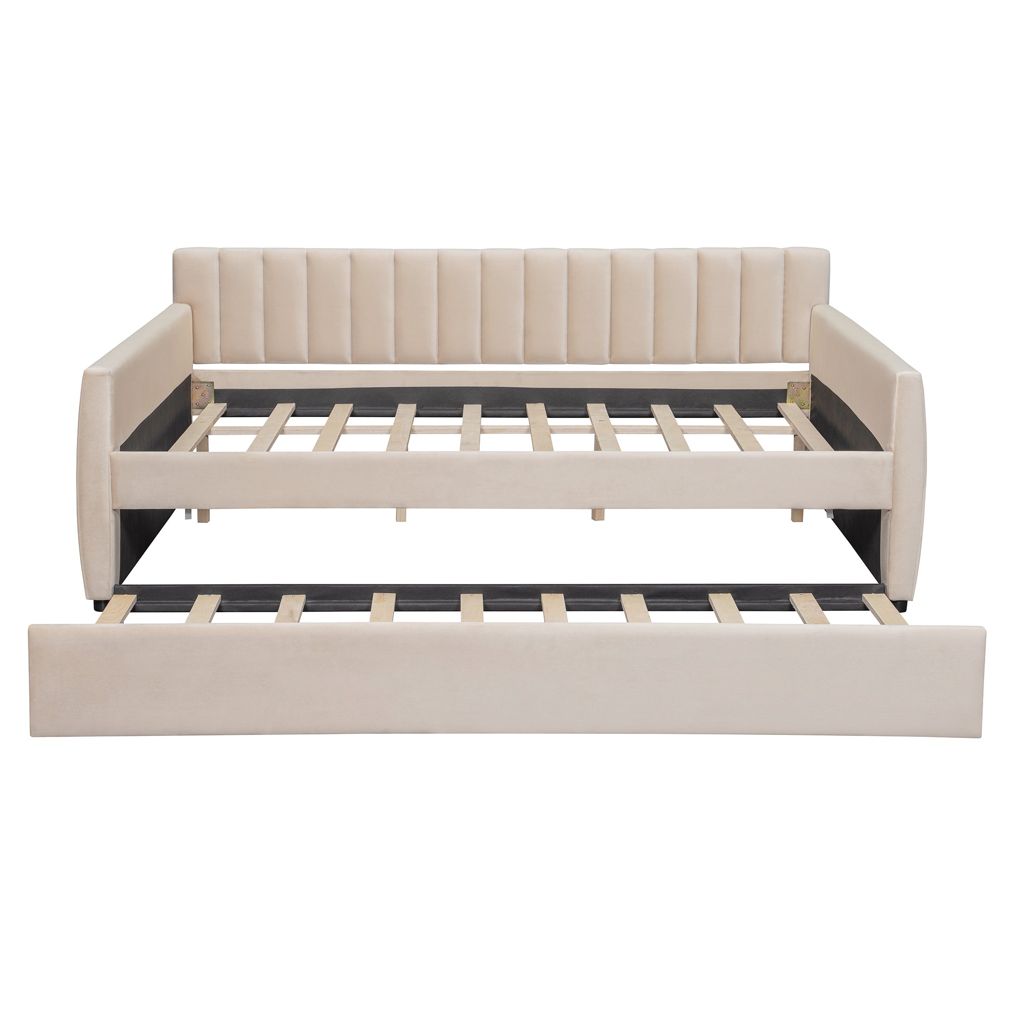 Full Size Upholstered daybed with Trundle and Wood Slat Support, Beige(Old SKU:LP000121AAA) - Grand Goldman Shop